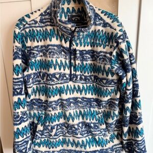 Billabong Blue and White Patterned Zip-Up Sweater